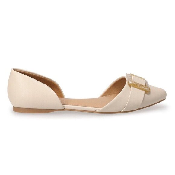 LC Lauren Conrad Cream Flats with Gold Buckle - Picture 2 of 7